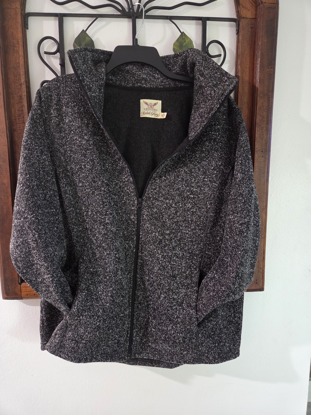 Faded Glory Black Heather Zip-Front Teddy Jacket